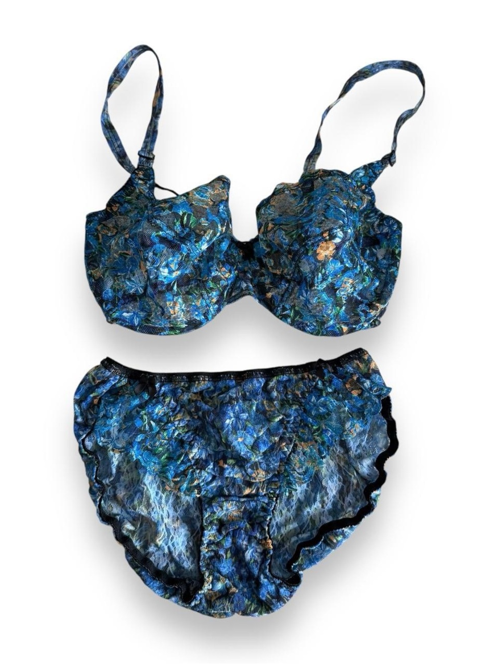 Blue Floral Lace Underwire Bra & Brief Set